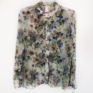 H&M | Floral Long Sleeve Semi-sheer Blouse | 14